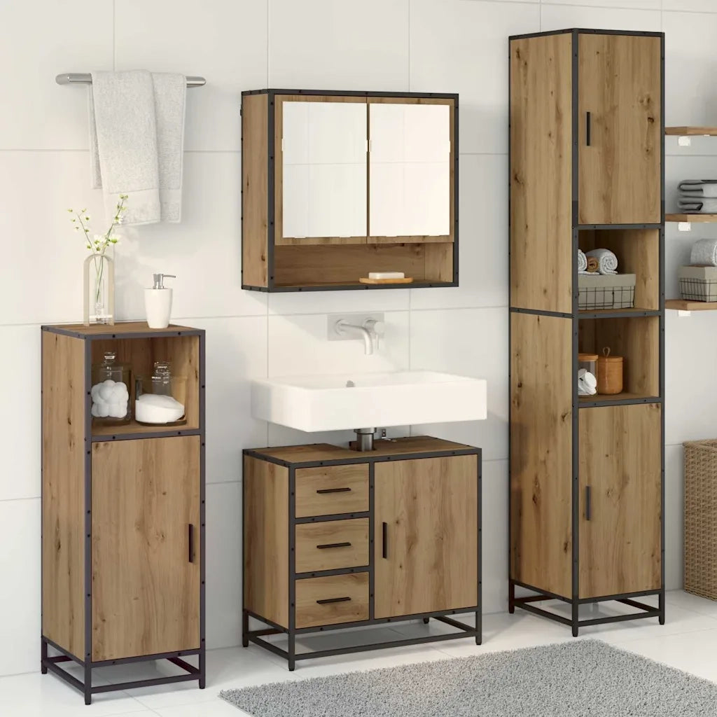 Set di mobili per il bagno con porta 3 pcs Rovere artigianale 3402549