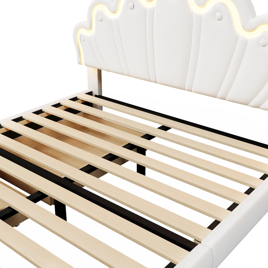 LETTO 140x200 cm in PU Bianco con 2 cassetti e testiera regolabile