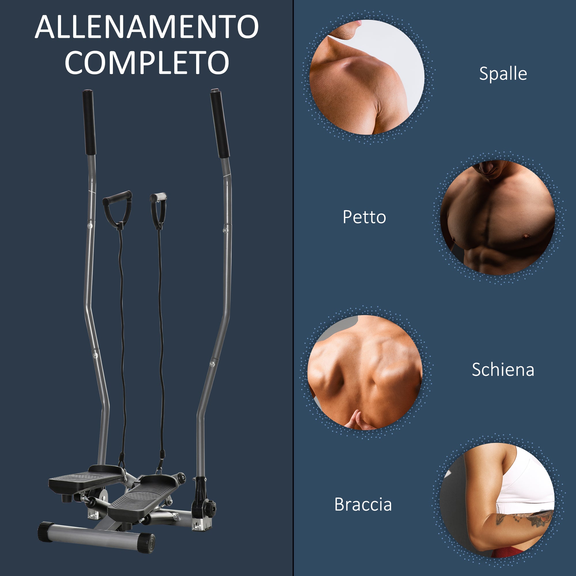 Stepper Fitness 54x40x135 cm con Maniglia e Monitor LCD in Acciaio Argento
