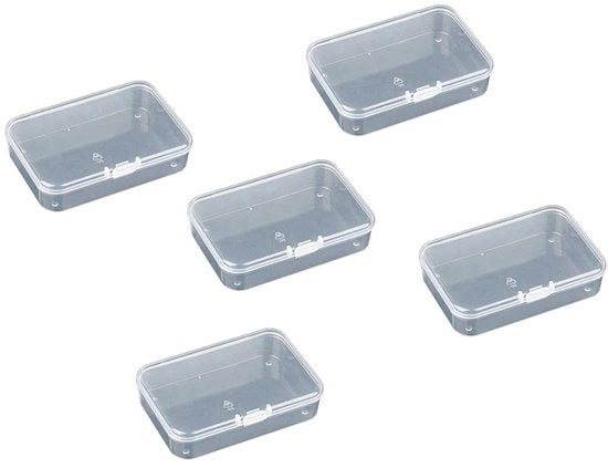Contenitori di archiviazione 5 pezzi - Piccole scatole di archiviazione con coperchio - Dozzine di plastica trasparenti - Leggero e duraturo - 8,8x6x2,1 cm - Disegno di chiusura a scatto