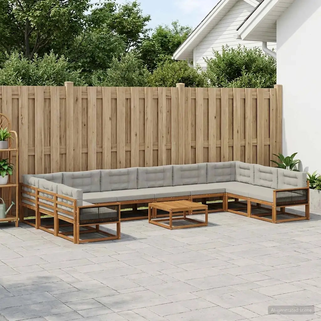 Set di divani da esterno 11 pcs Naturale e Grigio Chiaro 3382944