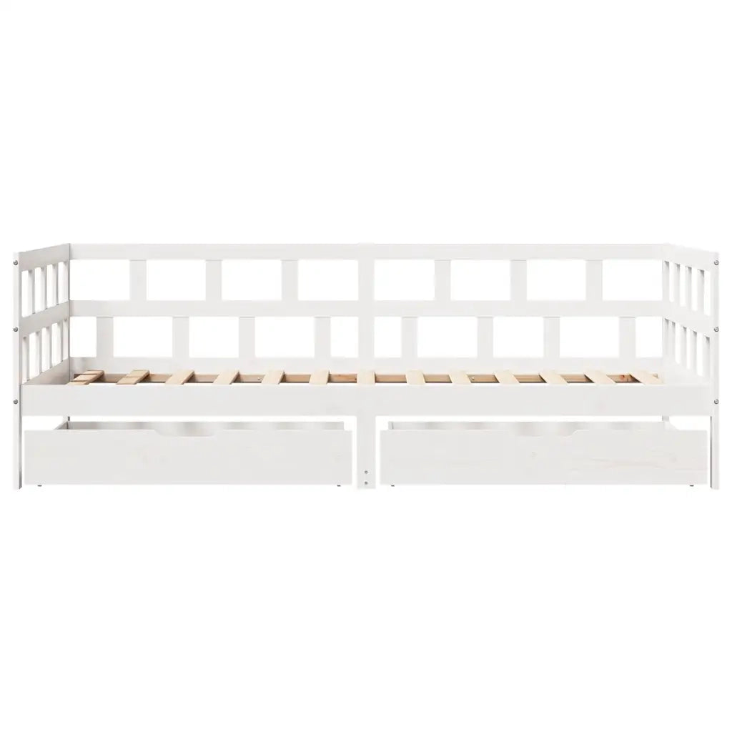 Dormeuse con Cassetti Bianca 80x200 cm Legno Massello di Pino