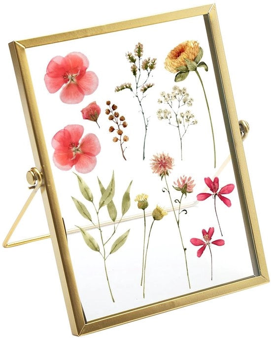 Cornice fotografica in vetro per fiori stampati - 15 x 20 cm - Cornice dorata - Adatta per adulti -