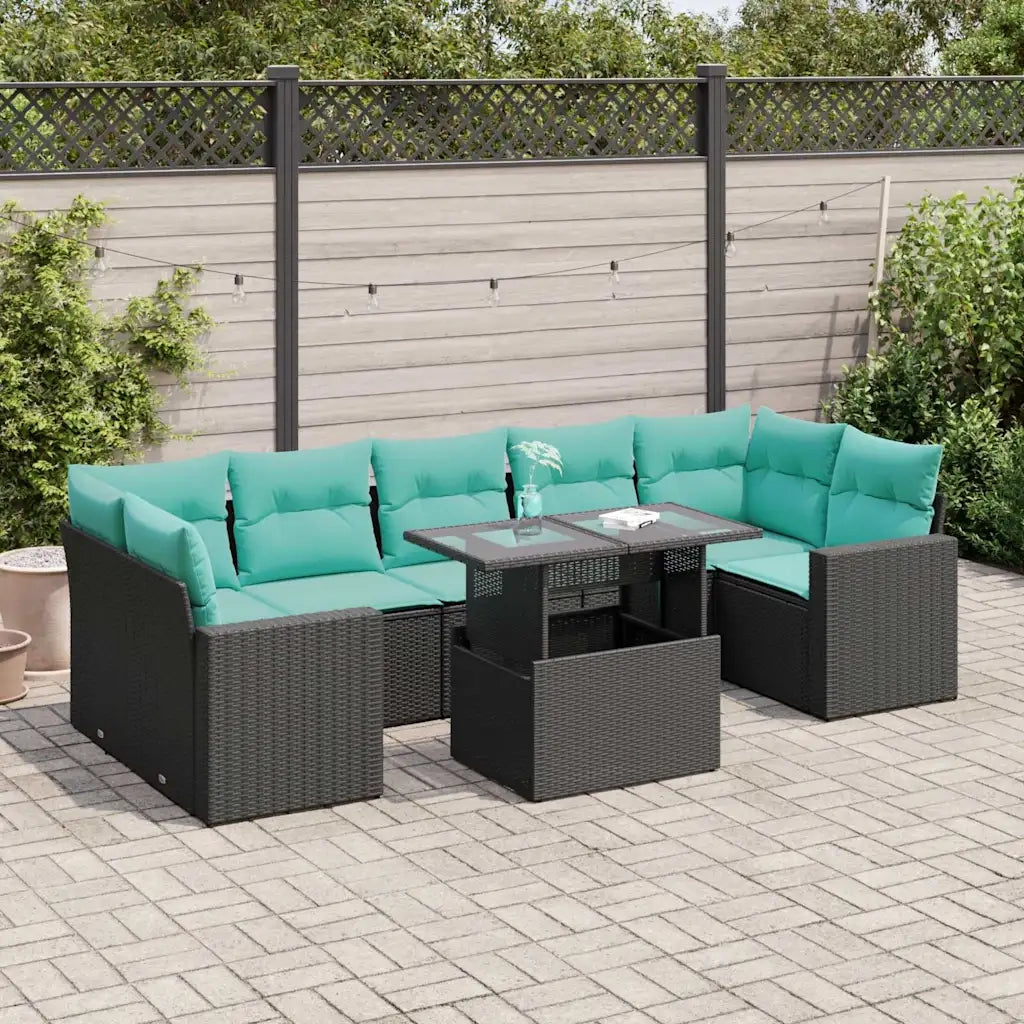 Set Divani da Giardino con Cuscini 8 pz Nero Polyrattan Acacia 3326278
