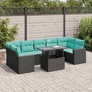 Set Divani da Giardino con Cuscini 8 pz Nero Polyrattan Acacia 3326278