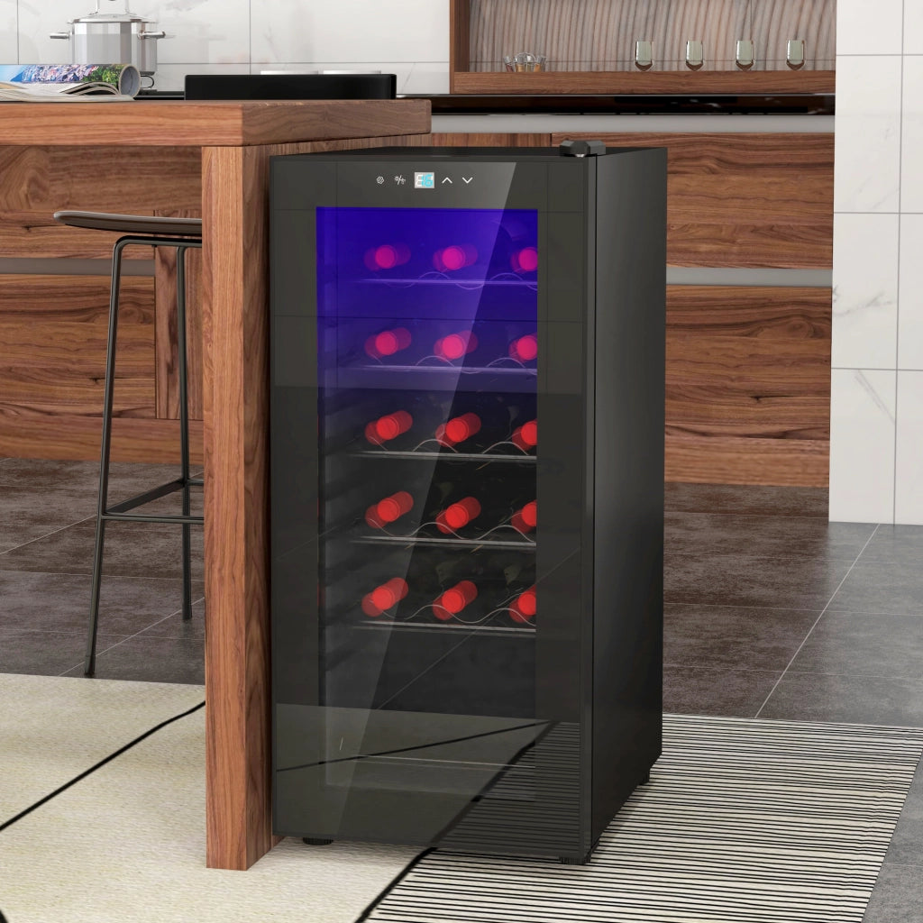 Cantinetta per vini, compressore per 18 bottiglie, refrigeratore per bevande da 50 L con porta in vetro, 5-18 ¡ãC, refrigeratore per bottiglie con