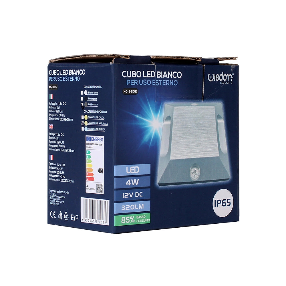 SEGNAPASSO LED 12V 4W RADENTE QUADRATO DOPPIA EMISSIONE LUCE NATURALE 4000K° IP65 - IDEALE PER SCALE CORRIDOI GIARDINI VIALETTI E PERCORSI PEDONALI