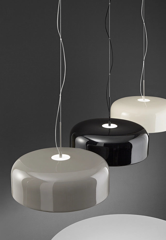 Lampada a Sospensione in Metallo Colore Bianco Panna Lucido con Tecnologia LED Integrata Dimmerabile CCT 50W, Diametro 60 cm - Perenz