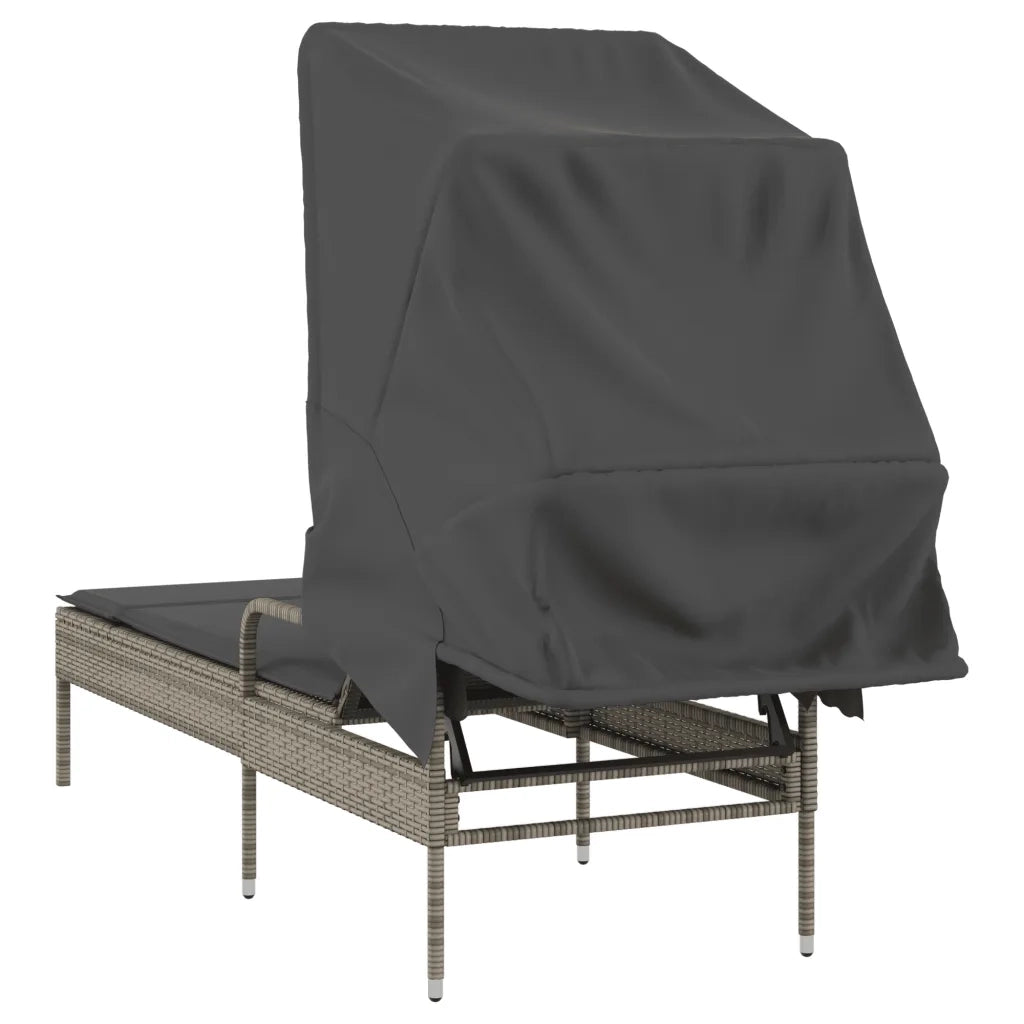 Lettino Prendisole con Baldacchino Grigio in Polyrattan 368190
