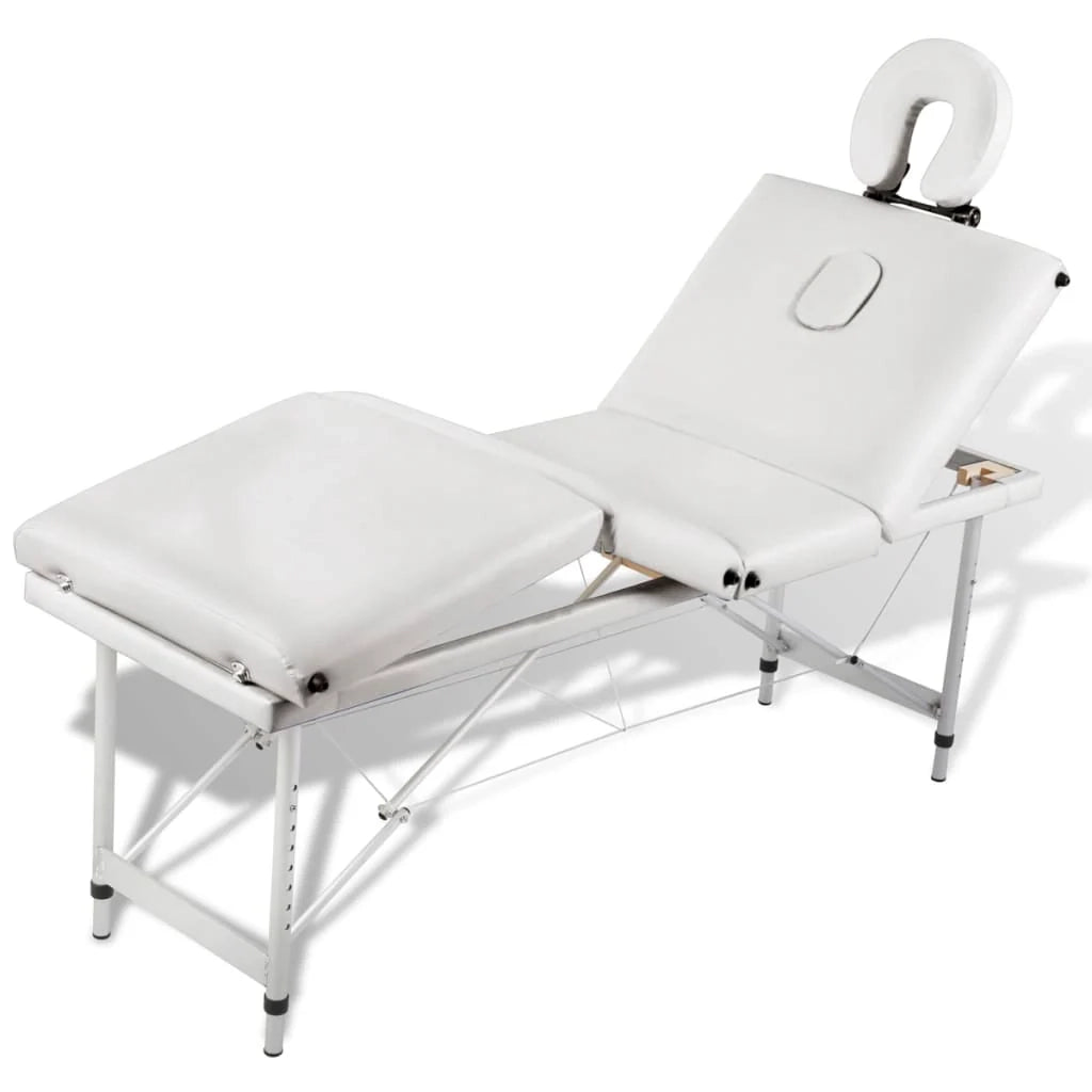 Lettino da massaggio pieghevole a 4 zone con struttura in acciaio inox bianco crema 02_0001877