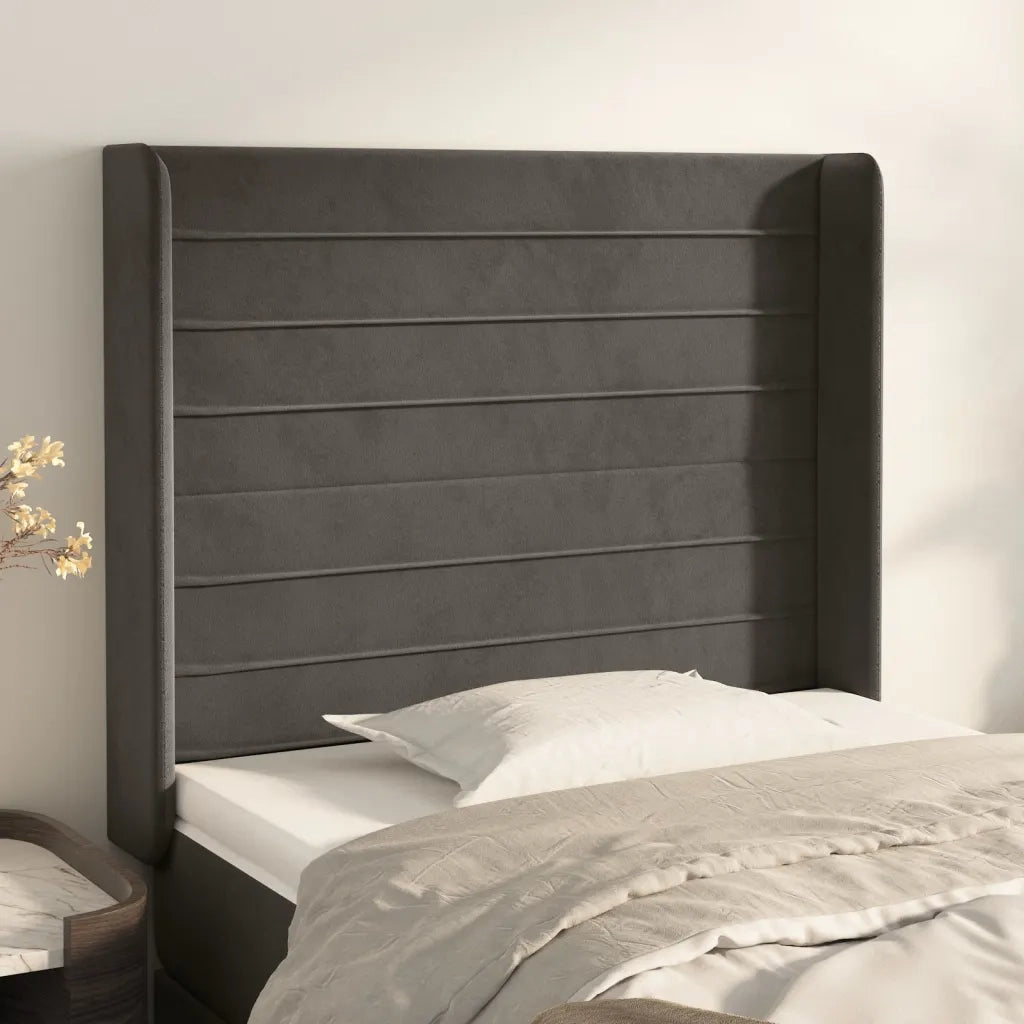 Testiera | Testata ad Orecchio GrigioScuro 103x16x118/128cm in Velluto