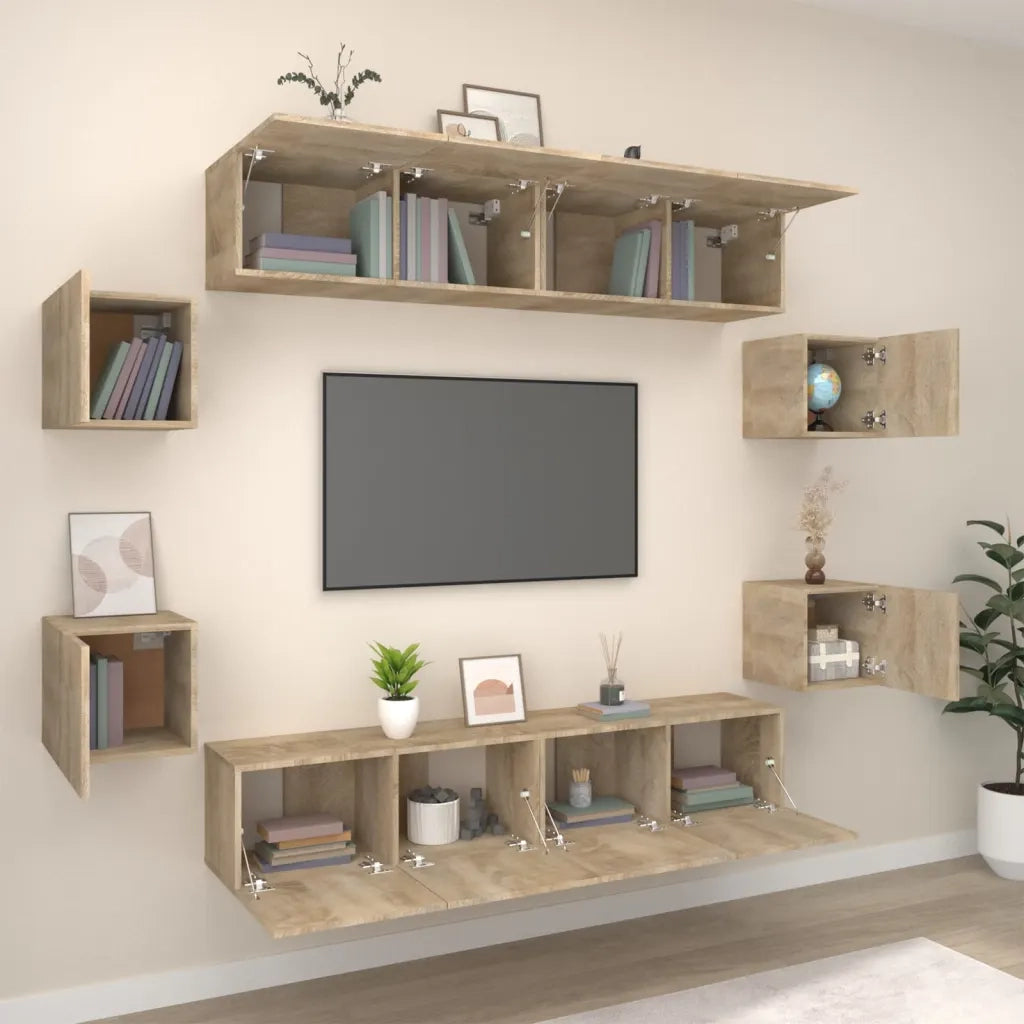 Set Mobili Porta TV 8pz | Armadietto TV | Mobile Porta TV Rovere Sonoma in Legno Multistrato