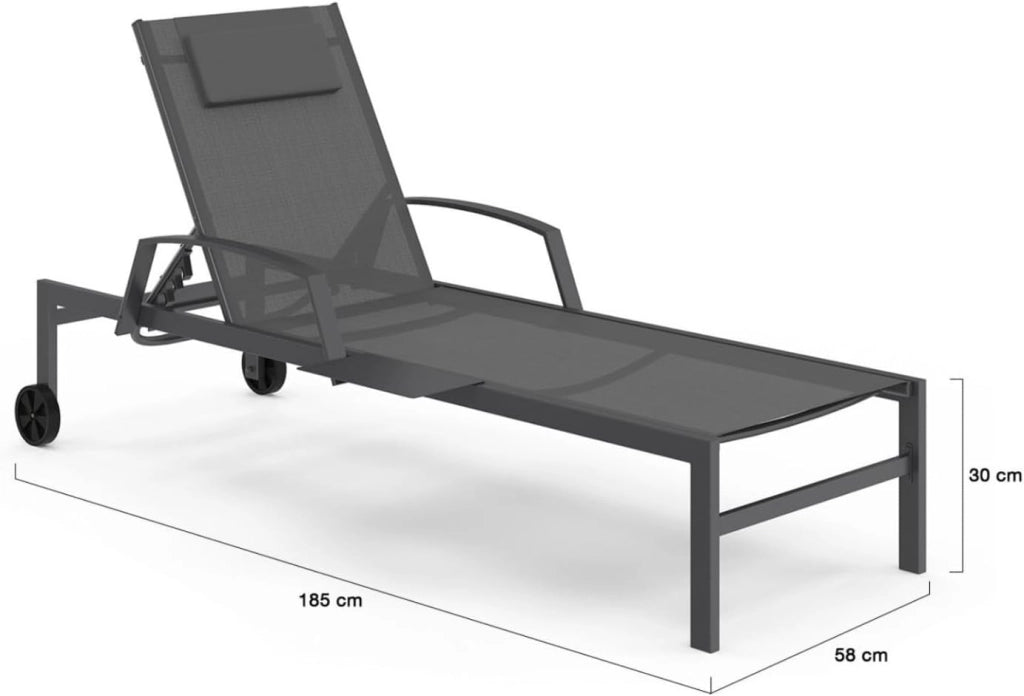 Set di 2 lettini da Giardino reclinabili Java con Ripiani in Acciaio Grigio e Tessuto Grigio