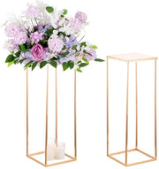 Vasi rettangolari metallici dorati in oro da 60 cm, coppia di stazioni per fiori con alta vetrina per fiori, grandi vasi per feste di matrimonio - 2 pezzi