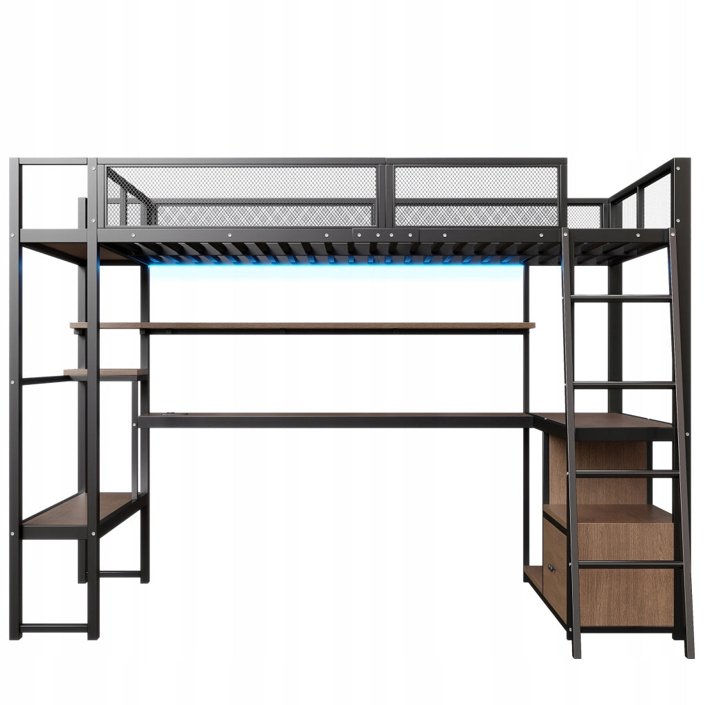 Letto da gaming con scrivania e LED - Xylo - 140x200 cm - Nero