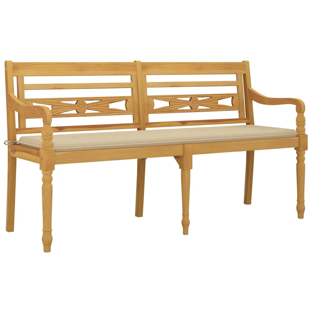 Panca da Giardino | Panchina Batavia con Cuscino Beige 150 cm Legno Massello Teak