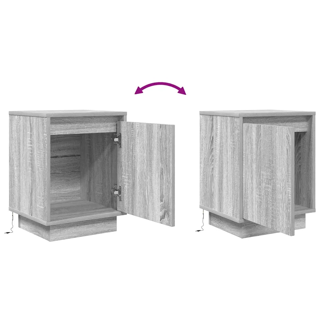 Comodino con Luci LED Grigio Sonoma 38x34x50 cm
