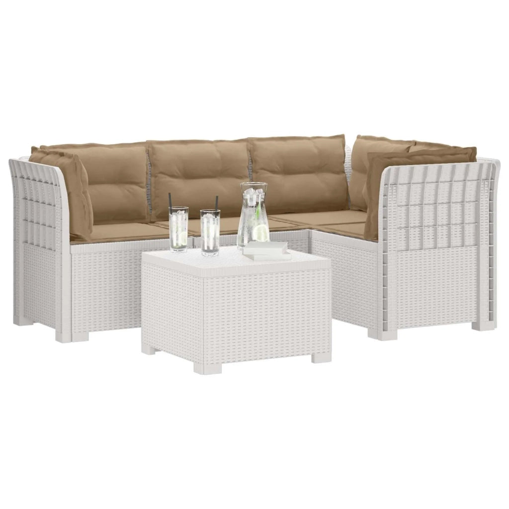 Divano da giardino 4 posti con cuscini aspetto rattan PP Bianco 3444024