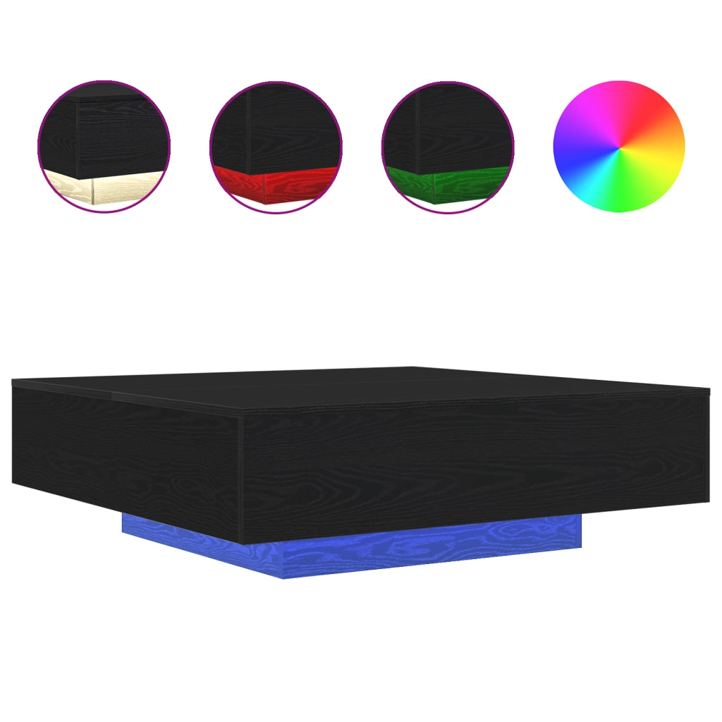Tavolino da caffÃ¨  con luci LED Rovere Nero 100x100x31 cm