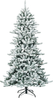 Albero di Natale Artificiale 210 cm, Albero di Natale Innevato con 1108 Rami Densi, Pigne Bianche e Base in Ferro, Decorazione Natalizia per Casa, Negozio e Ufficio