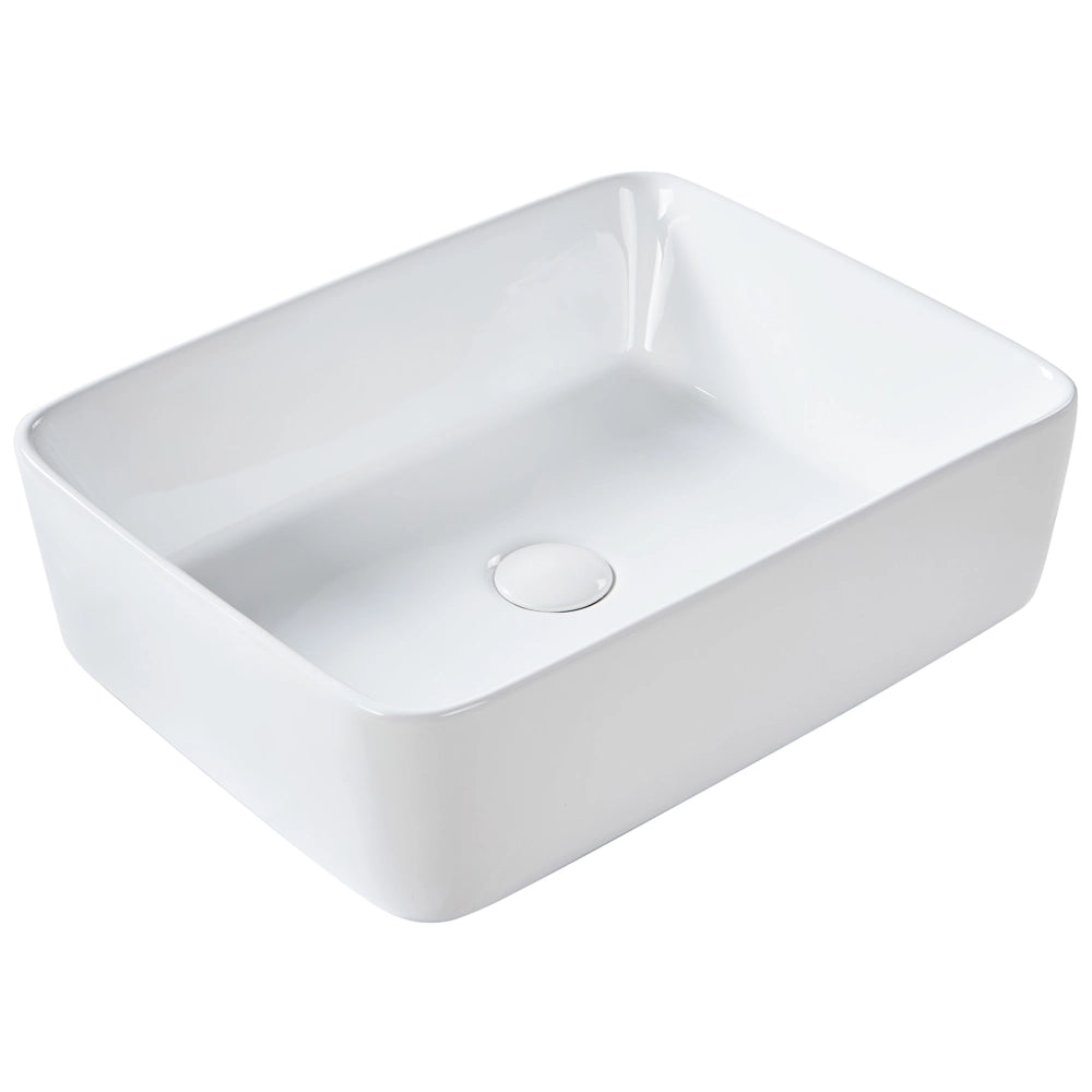 Lavabo da appoggio in ceramica bianca lucida 490 x 380 mm Lavello da bagno rettangolare