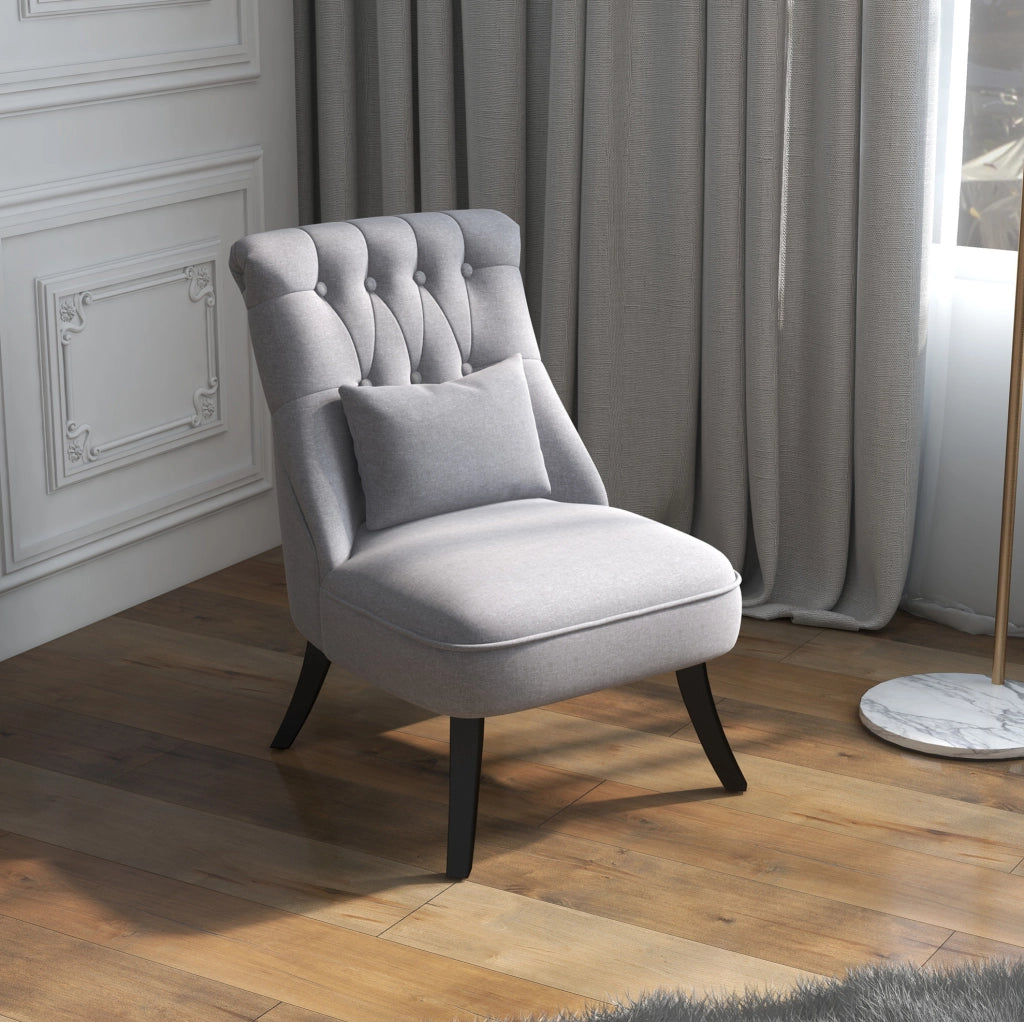 Poltrona relax vintage grigia in lino con cuscino lombare