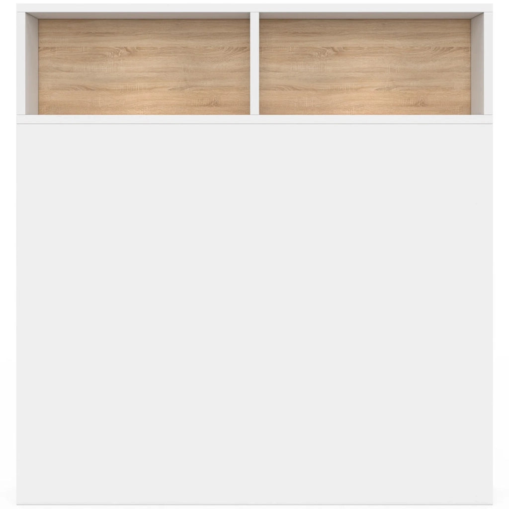 IDMarket - Testiera CLEO 95 cm free-standing con contenitori chiusi e nicchie in bianco e faggio