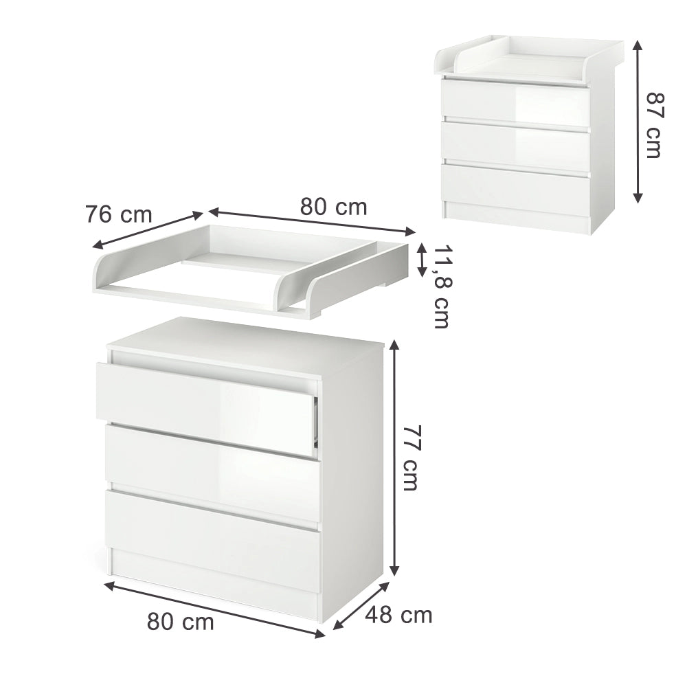 Vicco Fasciatoio Bianco 80 x 85.4 cm con 3 cassetti