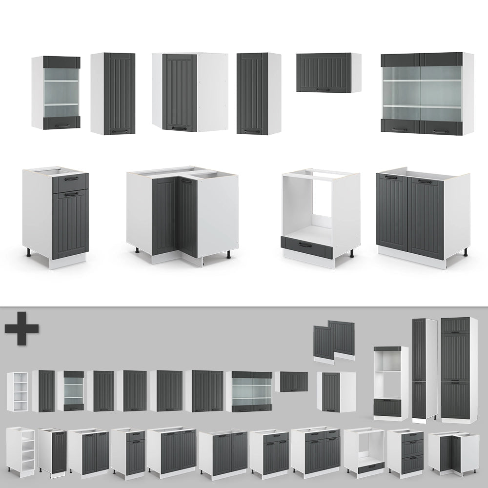 Vicco Cucina angolare completa Antracite casa di campagna/bianco 160 x 190 cm , PL Antracite