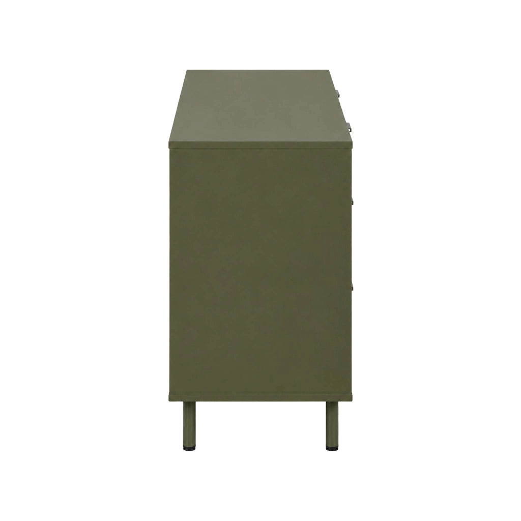 Cassettiera decorativa in legno e metallo, 6 cassetti, verde kaki