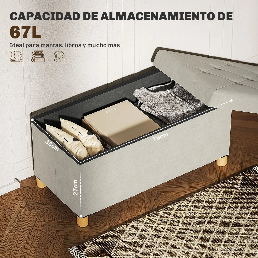 Panca contenitore con cuscino ¨C Xylo ¨C Velluto crema 76x38x38 cm capacit¨¤ 67L