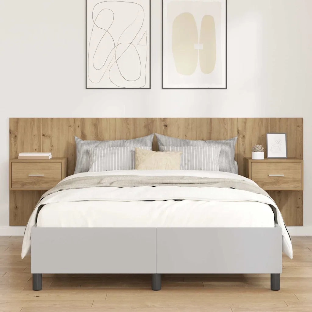 Testata con Comodino 3 pz-Set di 3 Testiera con Contenitore Rovere artigianale Legno multistrato 359940