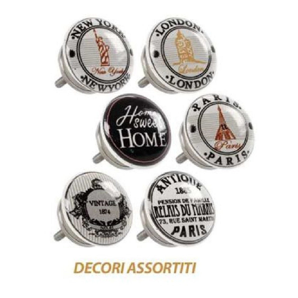 Trade Shop - Kit 2pz Pomelli Mobili Multiuso Pomello In Ceramica 40mm Decori Assortiti 843037 -