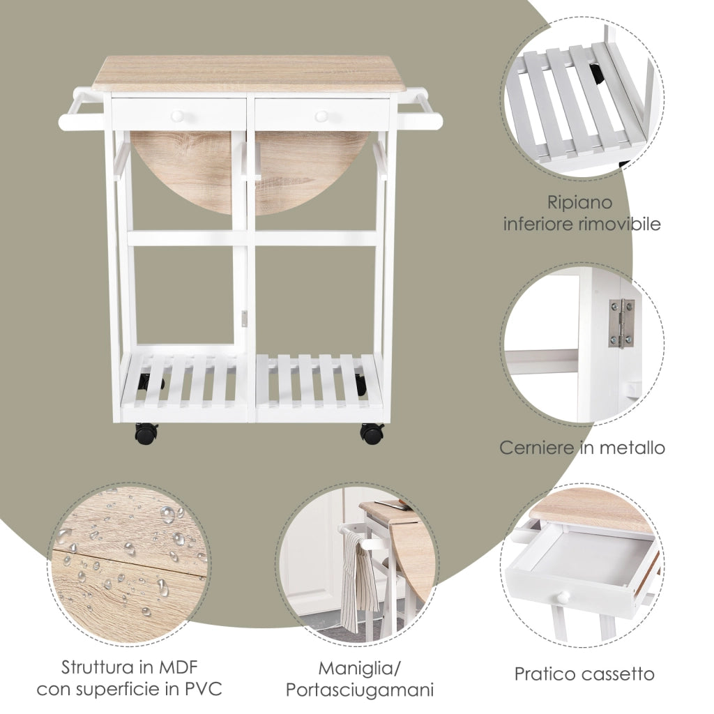 Tavolo da Cucina Pieghevole con 2 Sgabelli ¨C zephmum ¨C Legno Bianco