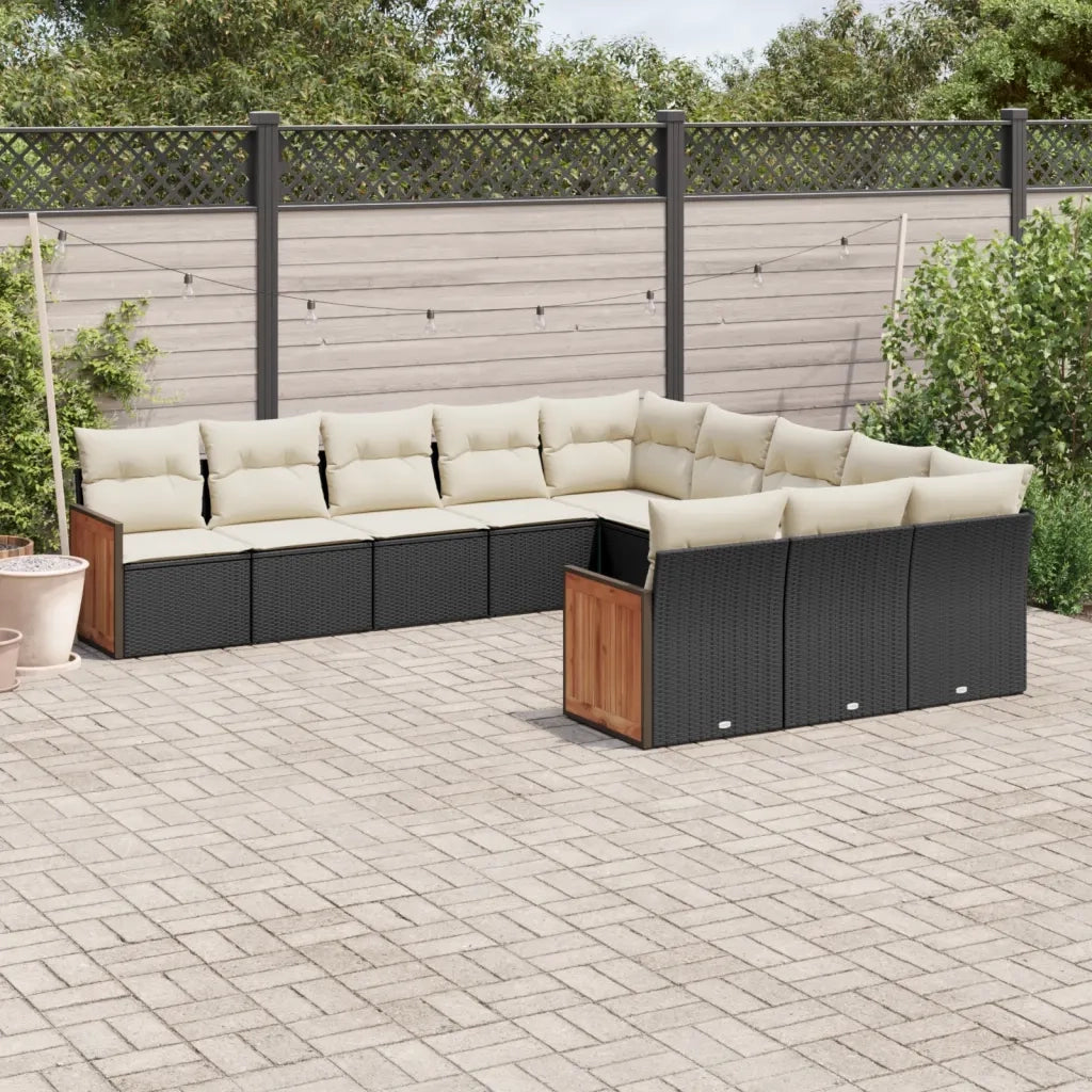 Set Divani da Giardino 11 pz con Cuscini in Polyrattan Nero 3260509