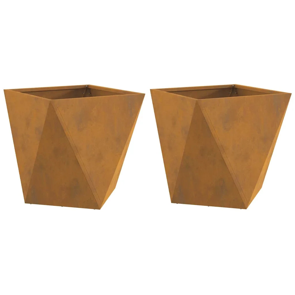 Set di 2 fioriere quadrate 40 x 40 x 40 cm ideali per un elegante utilizzo all'aperto stile moderno realizzate in acciaio arrugginito 02_0053075