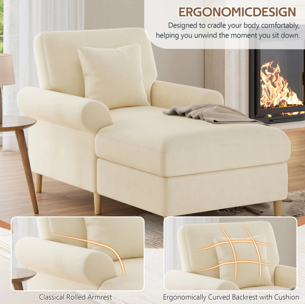 Poltrona Relax in Velluto Beige 133x87x90 cm con Cuscino Rimovibile e Struttura Robusta