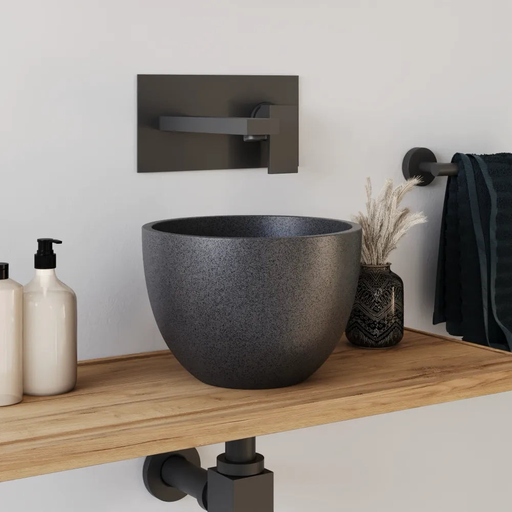 Lavabo da appoggio tondo in microcemento 22,5x15,5 cm nero | Sevan