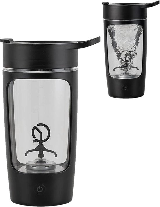 Bicchiere shaker elettrico, frullatore universale, bottiglia sport per acqua, grande bicchiere per proteine, trendy e portatile (nero)