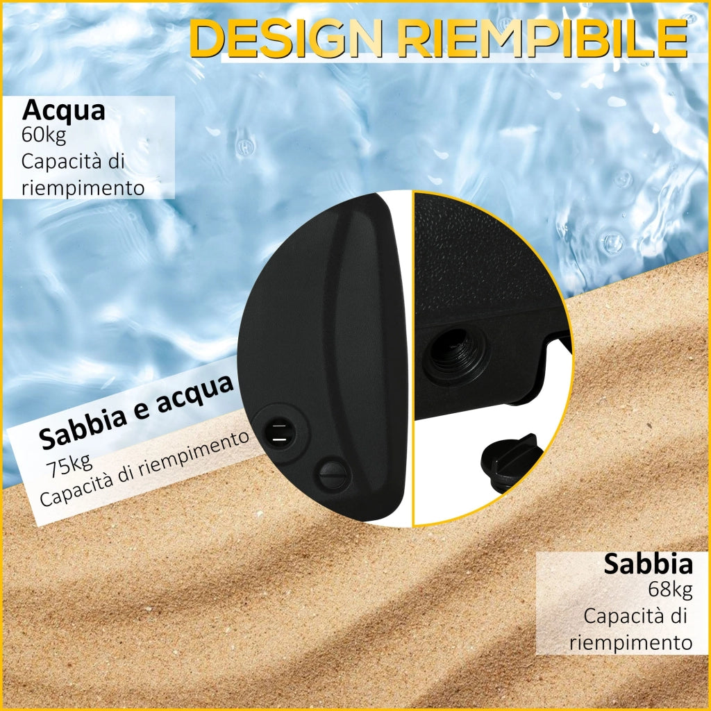 Base per Ombrellone 80x60x17 cm Riempibile fino a 75 kg con Base a T Inclusa Nero
