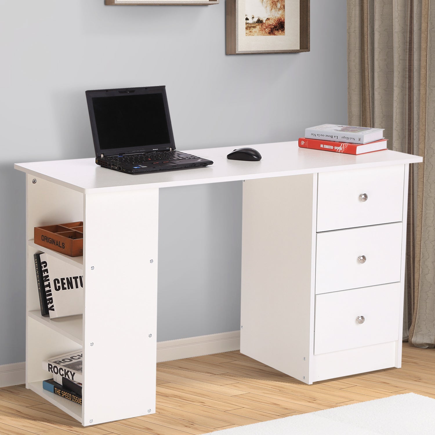 Scrivania con Cassetti e Ripiani Portaoggetti Bianco 120x49x72 cm