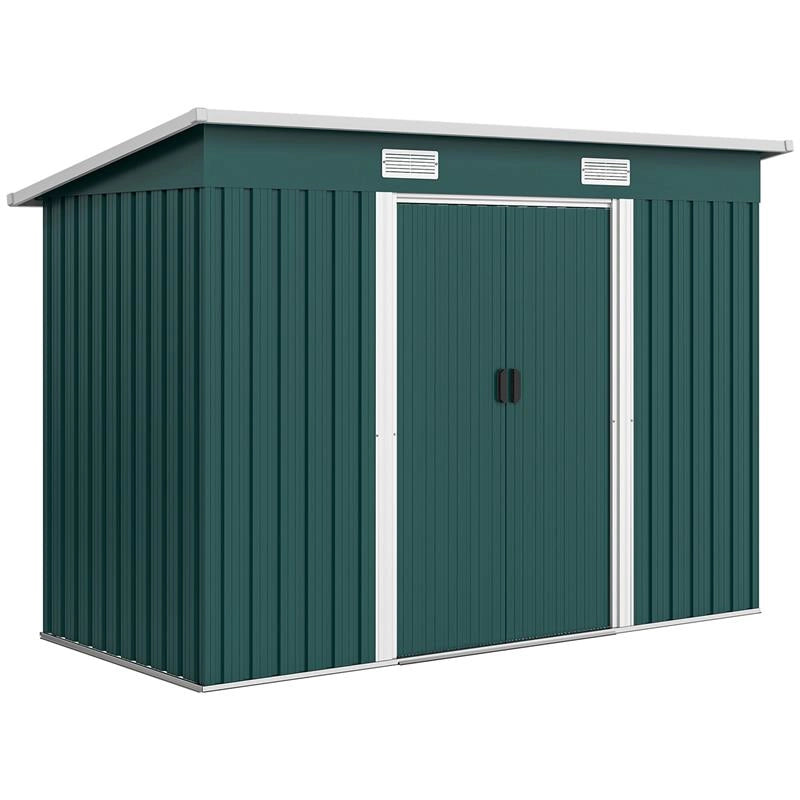 CASETTA DA GIARDINO IN ACCIAIO 272 X 134 CM CON PORTE SCORREVOLI DOPPIE E 2 PRESE D'ARIA, VERDE