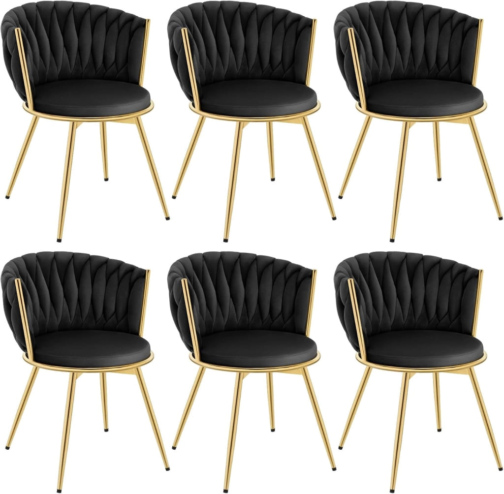 Sedie da Pranzo Girevoli Set di 6, Sedie da Cucina Ergonomiche Imbottite con Gambe in Metallo, Seduta in Velluto per Cucina, Soggiorno, Balcone, Nero, EZS84sz-6