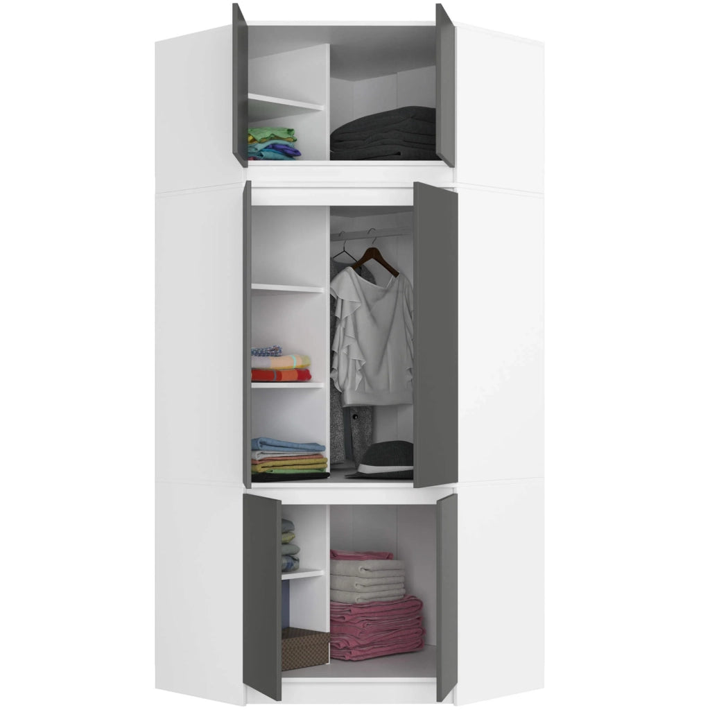 Armadio ad angolo AKORD S100 con sopralzo Bianca 100 cm 4 ante inserto frontale Grigia Grafite 100x50x235 cm