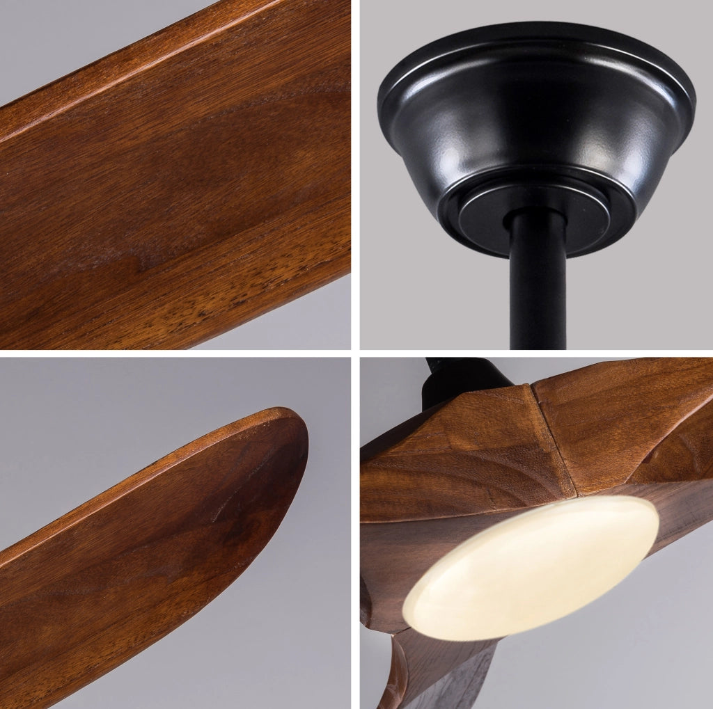 Ventilatore da soffitto 70 pollici con luce LED; 3 pale in legno; 3CCT; nero noce