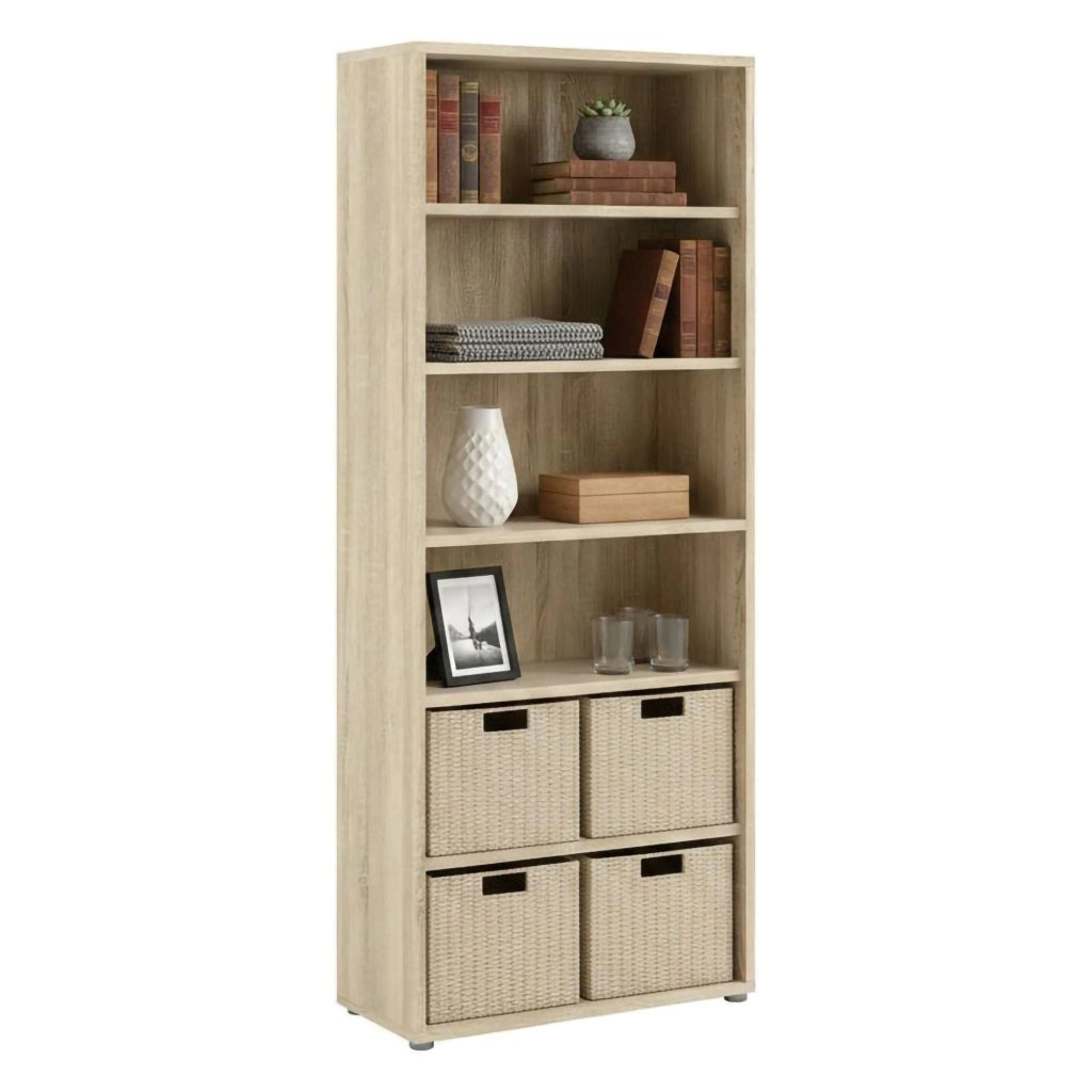Libreria Armon, Scaffale da ufficio, Mobile portalibri, Biblioteca, 89x40 h222 cm, Quercia