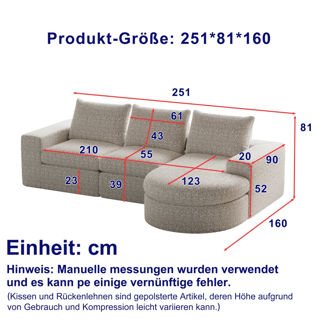 Divano Modulare Angolare con Chaise Longue in Tessuto Chenille ¨C MINIMAL ¨C Grigio