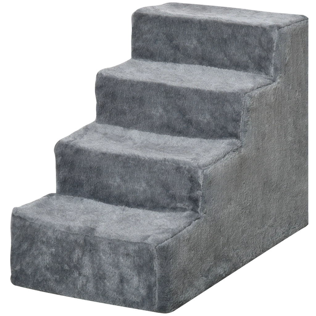 Scaletta per Cani Portatile a 4 Gradini ¨C zephmum ¨C Grigio Tessuto Vellutato 60x35x44 cm