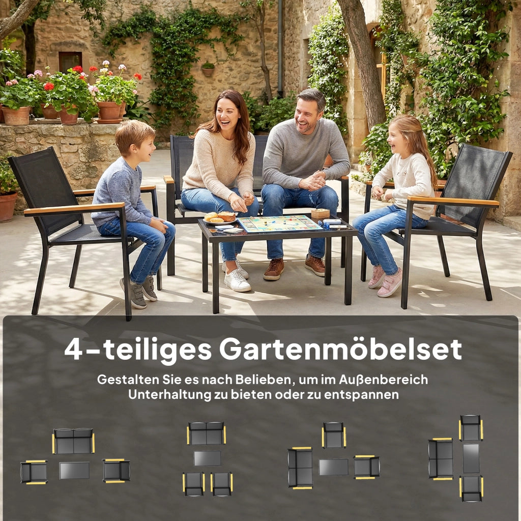 Set Giardino Lounge 4 Posti con Divano 2 Posti e Tavolino ¨C Zephmum ¨C Grigio Antracite 110x63,5x84 cm