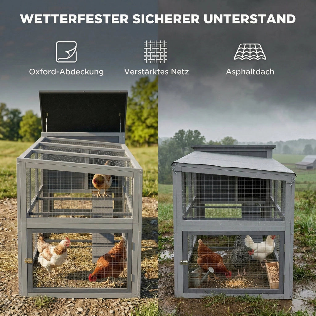 Pollaiolo per 4 Galline con Nido e Tettoia ¨C zephmum ¨C Grigio 264x82x89cm